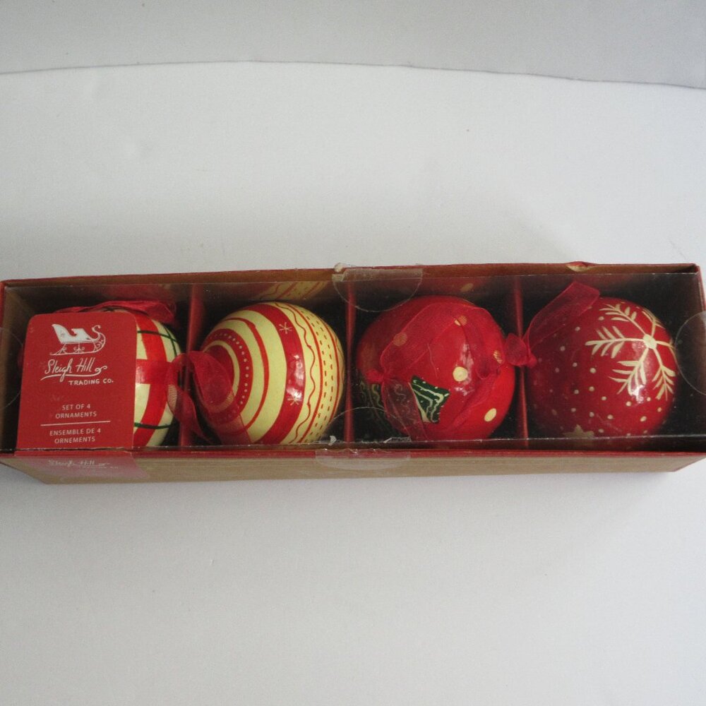 Sleigh Hill Trading Co. Set Of 4 Hand Painted Christmas Ornaments Made in INDIA